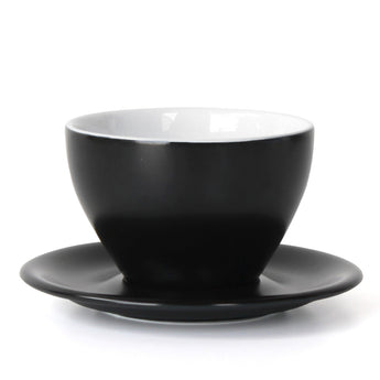 Meno Large Latte Cup & Saucer, Matte Black/ White Interior